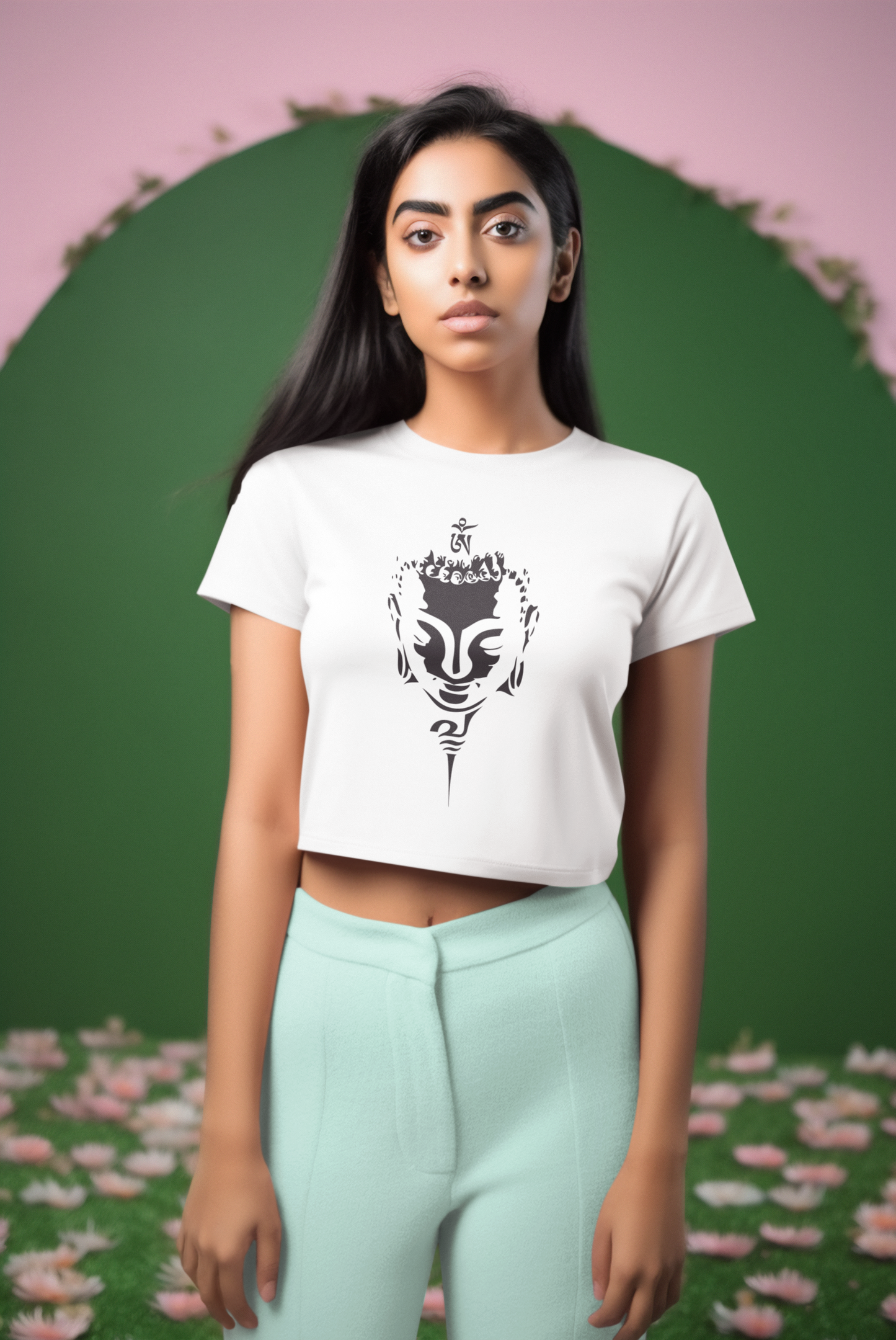 Ladies Cropped T-Shirt, Buddhakopf