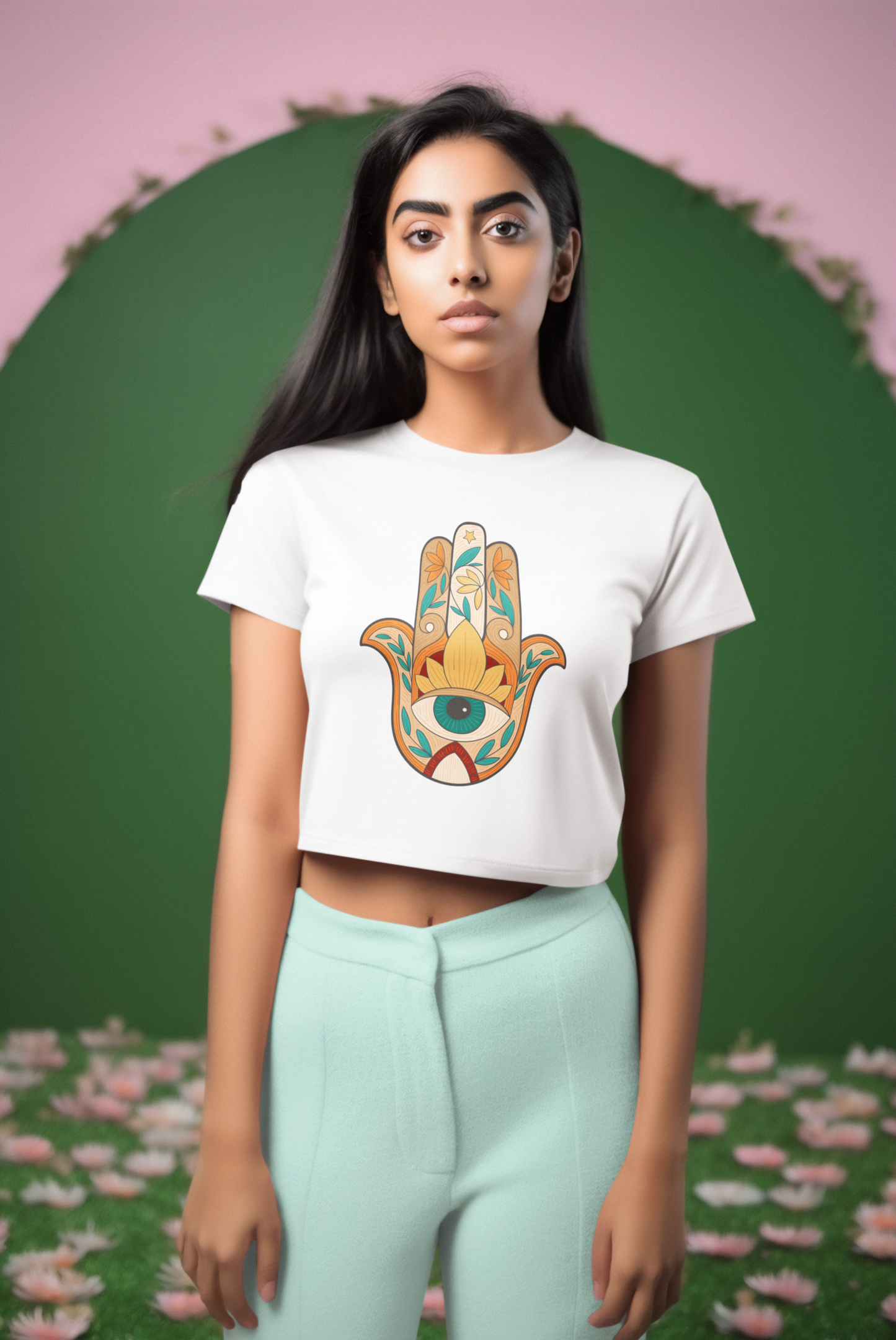Ladies Cropped T-Shirt, Hamsa