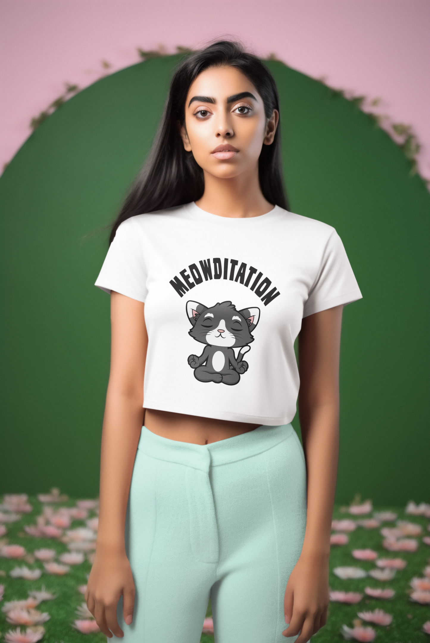 Ladies Cropped T-Shirt, Meowditation