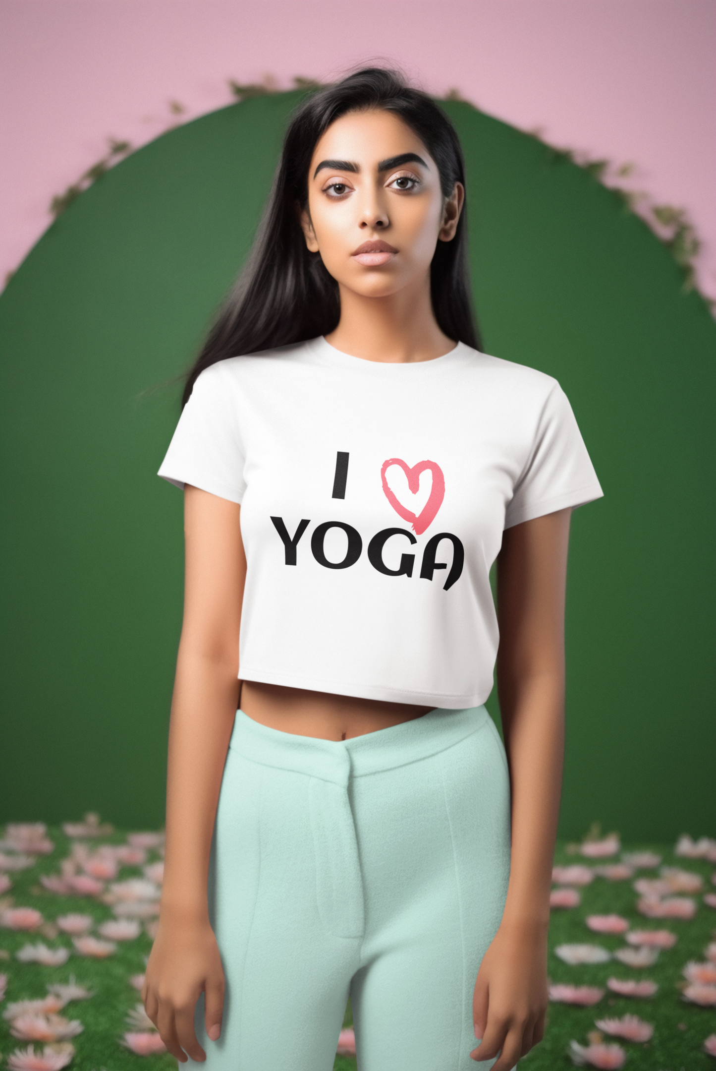 Ladies Cropped T-Shirt, I Herz Yoga